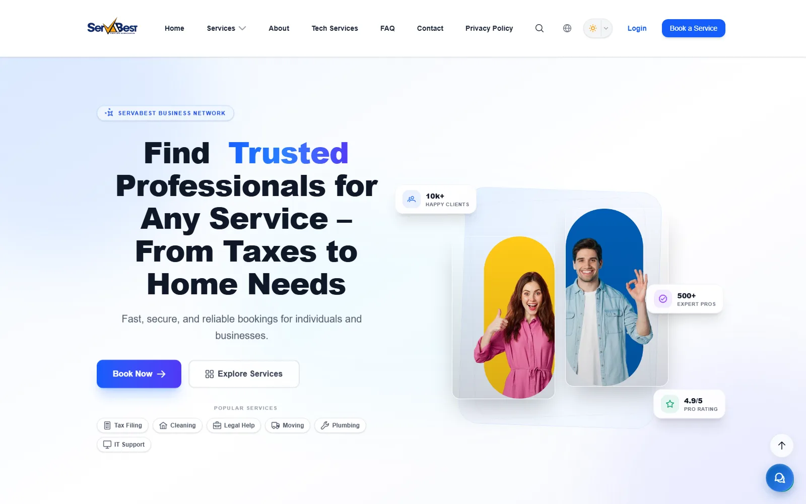 The ServaBest service catalogue and booking flow